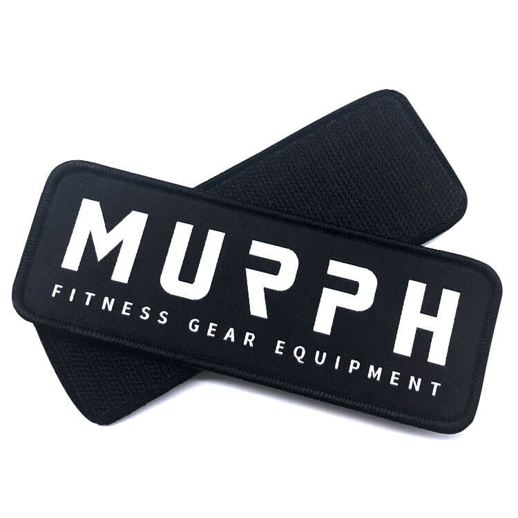 black and white custom woven patch for fitness company logo